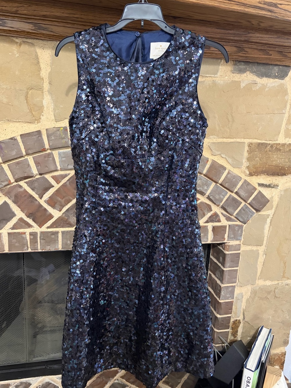 KATE SPADE Navy Blue Sequin Fit & Flare Sleeveless Dress Size 4